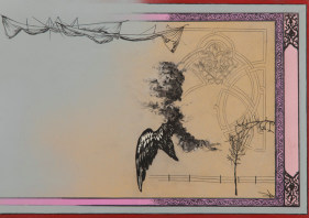 Saad Qureshi ASHEN 2013 Oil, spraypaint and wax pencil on paper 12.5 x 17.5 in.