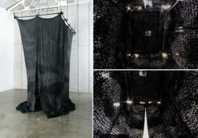 Abir Karmakar ROOM 2015 Acrylic, art powder, and synthetic adhesive on cotton mosquito net 120 x 99.5 x 63.5 in.