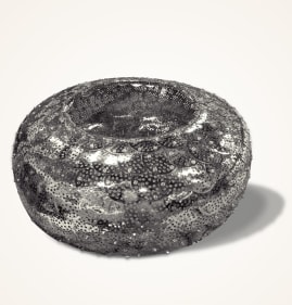 Adeela Suleman  DONOT, 2019  Stainless steel drain covers and bolts  41 x 41 x 18.5 in