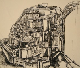 Laxma Goud UNTITLED (URBAN AND STREET LIGHT) 1980 Ink on paper 8.5 x 11 in.  SOLD