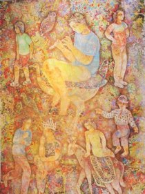 Sakti Burman GANAPATHY PLAYING THE FLUTE 2009 Oil on canvas 57.5 x 45.5 in.  NFS