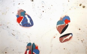 Ayesha Durrani FLOATING Marbling and gouache on walsi 13 x 20.5 in.