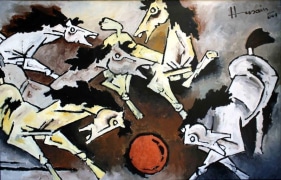 M. F. Husain HORSES 2001 Acrylic on canvas 46 x 72 in.