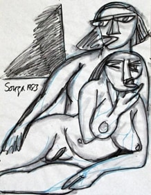 F. N. Souza UNTITLED (COUPLE LYING) 1983 Ink on paper 11 x 8.5 in.