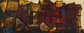 Paresh Maity Next to Each Other 2015 Oil on canvas  28 x 70 in.