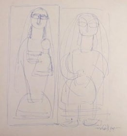 Jamini Roy, Two Women and a Baby, n/d