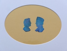 Abdullah M. I. Syed  Rose Petal Portraits: Silhouettes 23-24 &ndash; The Artist and Jinnah, 2019  Hand-cut rose petals on archival metallic paper and clear acetate  12 x 16 in