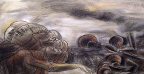 K. Laxma Goud FIVE FIGURES 1970 Crayon and charcoal on paper 17 x 26 in.  SOLD