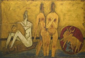 M.F. Husain GANGA 1960's Oil on canvas 59 x 48 in.  SOLD