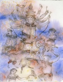 Sakti Burman DURGA 2008 Watercolor on paper 25.5 x 20 in.