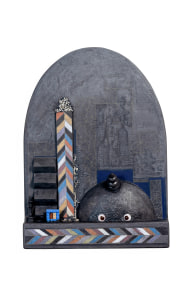 Substants of Faith III, 2025, Acrylic, fabric, pigment, jewelry, wood, papier-m&acirc;ch&eacute;, cement, lime plaster, and glue on plywood