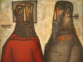 F.N. Souza POPE AND PILATE 1956 Oil on board 36 x 50 in.  SOLD