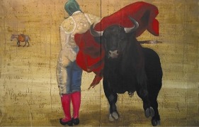 G.R. Iranna AFTERNOON SACRIFCE II (DIPTYCH) 2007 Acrylic on tarpaulin 66 x 104 in.  SOLD