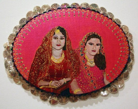 Jaishri Abichandani SECOND WIFE 2010 Acrylic, Swarovski crystal, plastic, fabric on canvas 10 x 13 in.