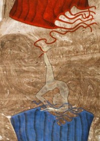 Attiya Shaukat UNTITLED (RED AND BLUE 3) Gouache on wasli 21 x 14 in.