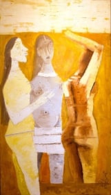 M. F. Husain WOMEN IN YELLOW 1970 Oil on canvas 53 x 29 in.