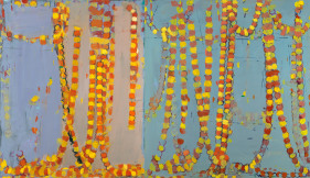 Sangram Majumdar  Discursion, 2021  Oil on linen  78h x 135w in