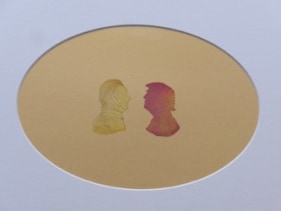 Abdullah M. I. Syed  Rose Petal Portraits: Silhouettes 29-30 &ndash; Putin and Trump, 2019  Hand-cut rose petals on archival metallic paper and clear acetate  12 x 16 in