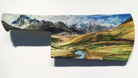 Adeela Suleman   I Will Meet You By The Water - 8  2017  Metal Cleaver with Enamel Paint and Hardener    5.5 x 12.5 in.