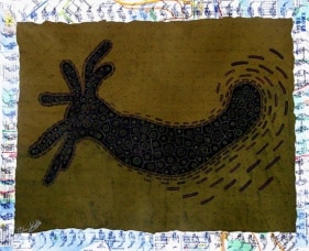 Talha Rathore IMPRINTS OF INTENTION 2007 Gouache and Block Print on Wasli 11 x 14 in.  SOLD