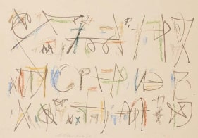 Ernest Mancoba Untitled (Calligraphic 3) 1990 Ink and oil pastel on paper 10.5 x 15 in.  Image courtesy of the Estate of Ernest Mancoba and Galerie Mikael Andersen, Copenhagen.