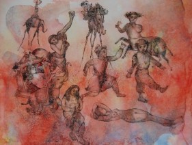 Sakti Burman ELEPHANTS ON THE SKY 2010 Water colour and ink on paper 19.5 x 26 in