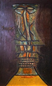 Francis Newton Souza MAN WITH TWO SETS OF TEETH 1957 Oil on board 30 x 48 in.  NFS