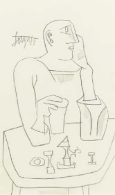 F. N. Souza MAN AT TABLE 1959 Pencil on paper 13.5 x 7.5 in.