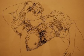 Nalini Malani UNTITLED (TWO FIGURES EMBRACE) 1978 Ink on Paper 15 x 11 in.