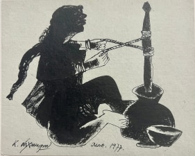 K. Laxma Goud (b. 1940), Untitled (Woman Churn Butter), 1977