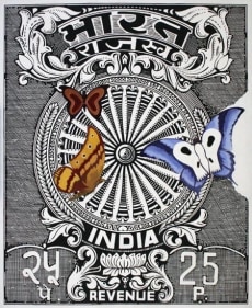 Ashim Purkayastha REVENUE STAMP Acrylic on canvas 72 x 62 in.  SOLD