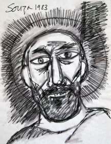 F. N. Souza UNTITLED (PORTRAIT OF CHRIST) 1983 Ink on paper 11 x 8.5 in.