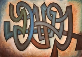 Sadequain BLUE CALLIGRAPHY Oil on canvas 33 x 48 in.