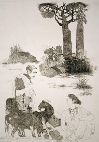 UNTITLED ( MAN WITH GOATS, SEATED WOMAN) 1978 Etching 19 x 13 in.