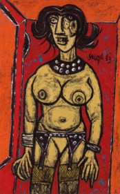 F. N. Souza, Untitled (NUDE WITH GARTERS) 1963 Oil on canvas 61 x 38 in.