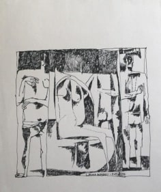 Laxma Goud HEADLESS MAN WOMEN MAN 1965 Ink on paper 8.5 x 7 in.  SOLD