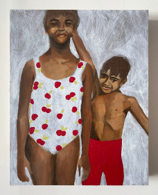 Maya Jay Varadaraj  Little Shit in Red Shorts, 2022  Acrylic on panel  14 x 11 in