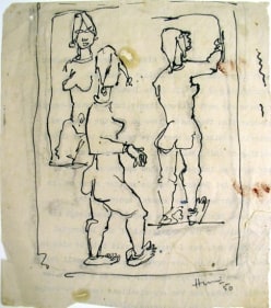 M.F. Husain WIGGLY LINED FIGURE 1950 Ink on paper 6.5 x 5.5 in.