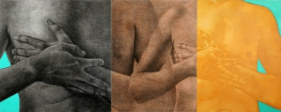 Sajal Sarkar PRIVATE MATTERS (DIPTYCH) 2006 Charcoal and oil on canvas 48 x 120 in.