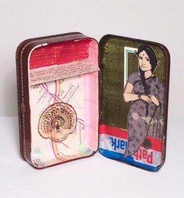 Himanshu Suri &amp; Chiraag Bhakta UNTITLED (TIN SERIES 1) 2010-15 Antique Indian tins and mixed media 6.5 x 8 in.