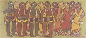 Jamini Roy UNTITLED (MUSICIANS) Gouache on card 11 x 23 in.