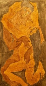 Sadequain COUPLE IN AN EMBRACE 1973 Oil on canvas 42 x 24 in.  SOLD