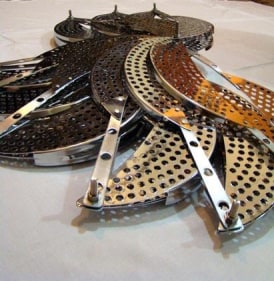 Adeela Suleman DRAINED 2009 Electroplated pan drainer, nuts and bolts 26 x 13.5 x 3 h in.