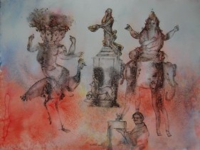 Sakti Burman HOMMAGE TO DALI 2010 Water colour and ink on paper 19.5 x 26 in