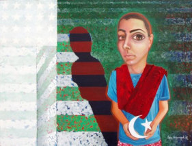 Sana Arjumand UP ABOVE THE WORLD SO HIGH...LIKE A DIAMOND IN THE SKY 2008 Mixed media on canvas 36 x 48 in.