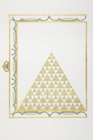 Abdullah M. I. Syed Illuminated Prisms Manuscript I: Pgs. 1 &amp; 2 (Diptych - Left Page) 2017 Hand-cut U.S. $1 banknotes collage and 24k gold on Illustration board 22.75 x 30 in.