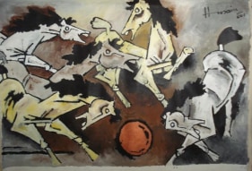 M.F. Husain HORSES 2001 Acrylic on canvas 46 x 72 in.