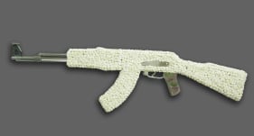 Untitled (Hail of flowers) Shola flowers, stainless steel  10 x 31 in.  2019