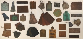 Pushpamala N  Atlas of Rare and Lost Alphabets, 2020  A set of 50 copper plates based on ancient grants, lost scripts handwritten and etched by the artist with patination