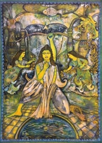 Jayashri Burman Swayamvara of Draupadi 2017 Watercolour on board 84 x 60 in.